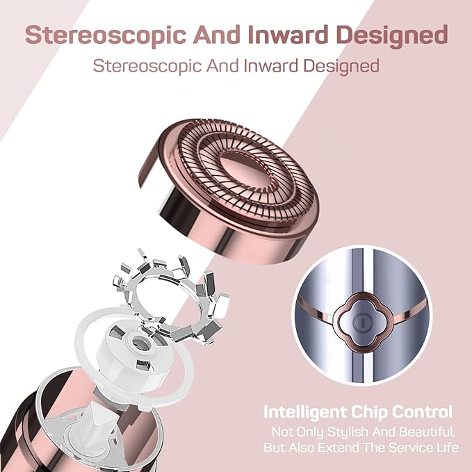 Facial Hair Remover for Women's Face Chin Lip Mustache Neck Armpit Peach Fuzz, Gurelax Electric Painless Hair Removal Device with 2 Replacement Heads