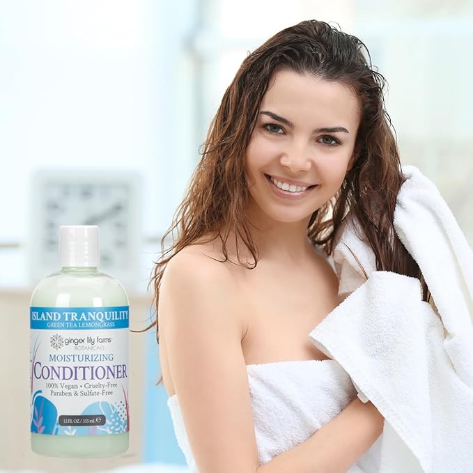 Ginger Lily Farms Botanicals Moisturizing Conditioner for Dry Hair, Island Tranquility, 100% Vegan & Cruelty-Free, Green Tea Lemongrass Scent, 12 Fl Oz (Pack of 6)