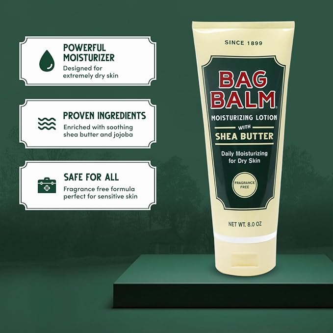 Bag Balm Moistuzing Body Lotion with Shea Butter, Daily Moisturizing for Dry Skin | Pack of 2 8oz Tubes