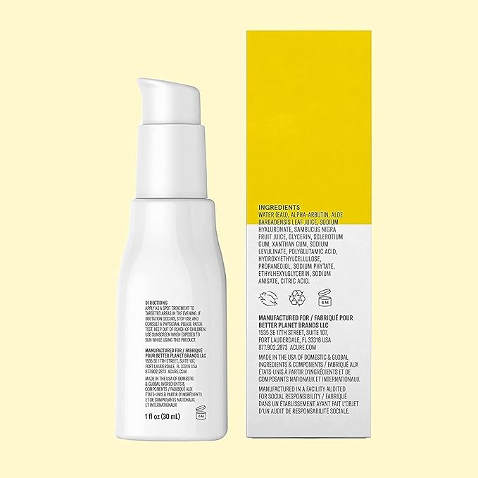 Acure Brightening 2% Alpha Arbutin Serum - Brighter Skin, Improve Dark Spots & Uneven Tone - 100% Vegan with Alpha Arbutin, Hyaluronic Acid & Elderberry Extract - Skincare For All Skin Types - 1 Fl Oz