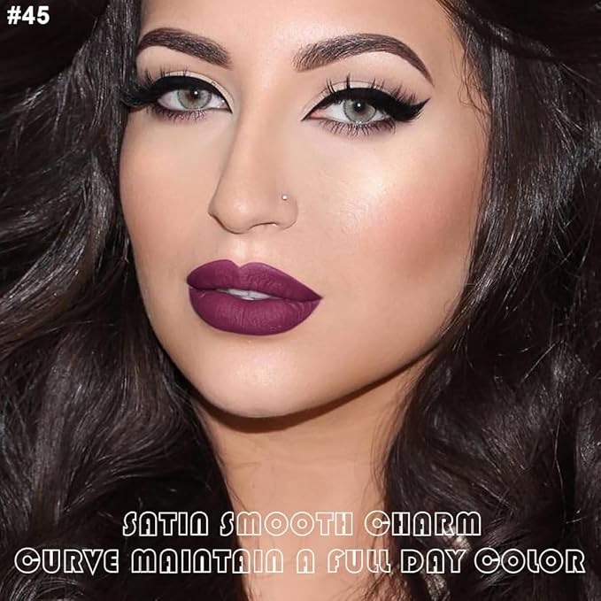 evpct 2Pcs Light Plum Purple Matte Liquid Lipstick Lip Gloss Stain and Retractable Lip Liner Makeup Set for Women Long Lasting Waterproof 24 Hours Lipstick labial mate larga duracion 24 45#