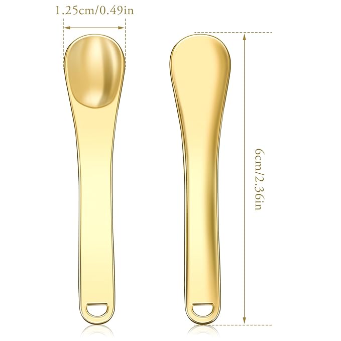 Mini Metal Makeup Spatula Skin Care Cosmetic Spoon Reusable Applicator, Beauty Scoop for Facial Cosmetic for Face Mask Cream Lotions Moisturizers (3 Gold)