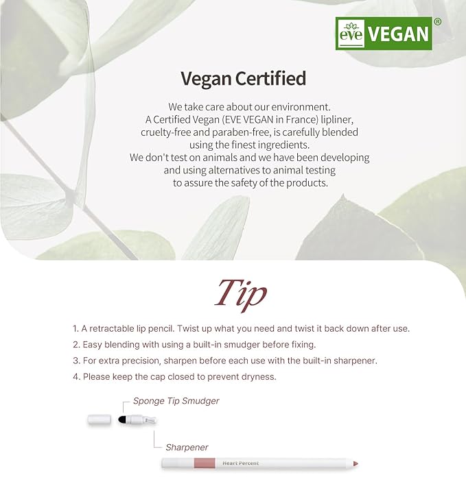 Heart Percent Dote On Mood Lip Pencil Slim, Defines and Fills Creamy Lip Liner Retractable Lipstick Pencil with Built-In Sharpener, M1. Mauvish Mood