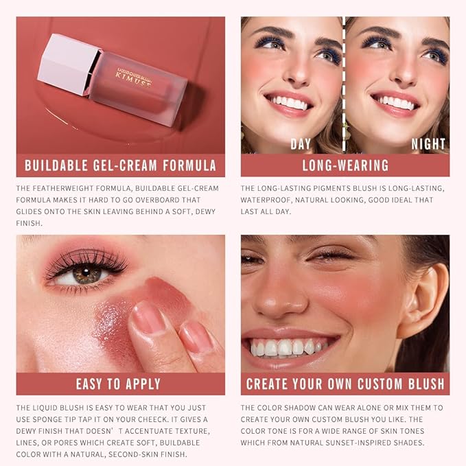 KIMUSE Soft Cream Blush Makeup, Liquid Blush for Dewy Finish