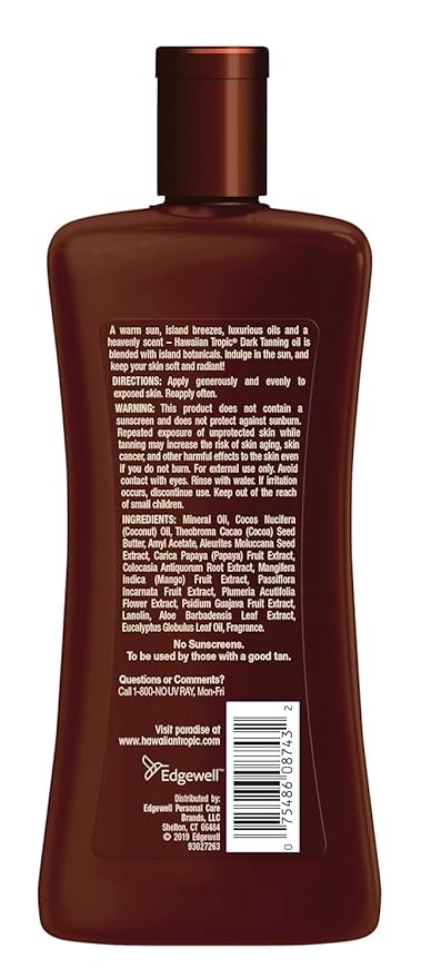Hawaiian Tropic Dark Tanning Oil Original 8 oz (Pack of 3)