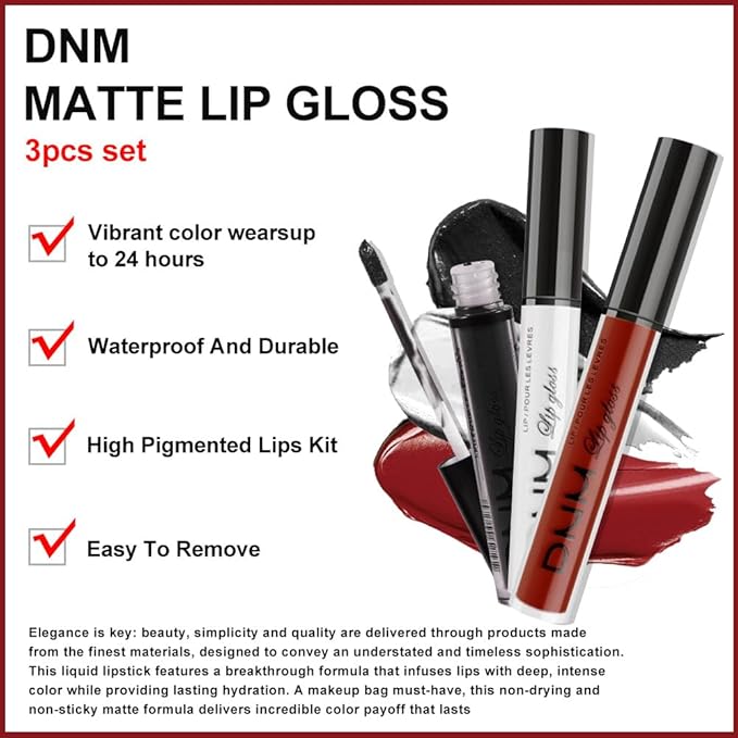 evpct 3Pcs Dark Black White Red Matte Liquid Lipstick Lip Stain Sets for Women Matte+Lipstick Long Lasting Permanent 24 hr Hours Magic Lipstick 24 Hours original Waterproof 17#