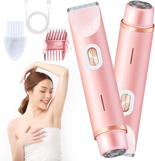 2025 New Electric Womens Shaver, 2-in-1 Body Shaver & Bikini Trimmer for Women, Waterproof Wet & Dry Use Body Hair Electric RazorTrimmer for Bikini Underarm Leg Arm Body Face (Pink)
