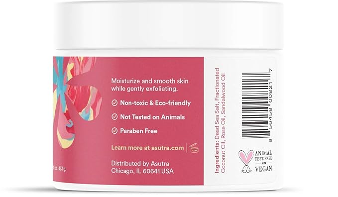 ASUTRA Dead Sea Salt Essential Oil Body Scrub Exfoliator (Sensual Rose), 16 oz - Ultra Hydrating, Gentle, & Moisturizing - Coconut, Rose, and Sandalwood Oils