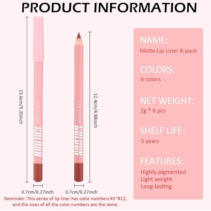 12 Pcs Natural Nude Brown Beige Colors Lip Liner Lipstick Pencils Set for Daily Makeup,Easy to Apply & Remove,Waterproof
