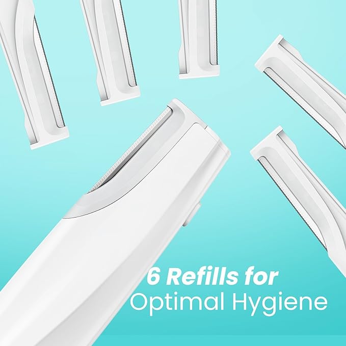 Sonic Dermaplaning Tool for Face - Rechargeable Dermaplane Razor with 6 Refill Dermablades, Facial Hair & Peach Fuzz Remover for Women (White)