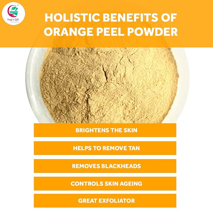 Orange Peel Powder 8 oz (227 grams) | 100% Natural Care For Acne, Tan & Blackheads | Effective DIY Face Mask Ingredient | Rich in Vitamin C | Helps Get a Glowing Skin | by Yogi's Giftยฎ