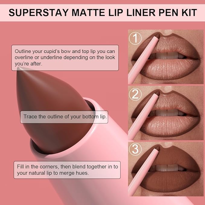 12 Colors Retractable Lip Liner Kit for Define & Sculpting Lips Shades, Long Lasting Waterproof High Pigment Matte Finish Creamy Texture Lip Liner Pencil Set for Women