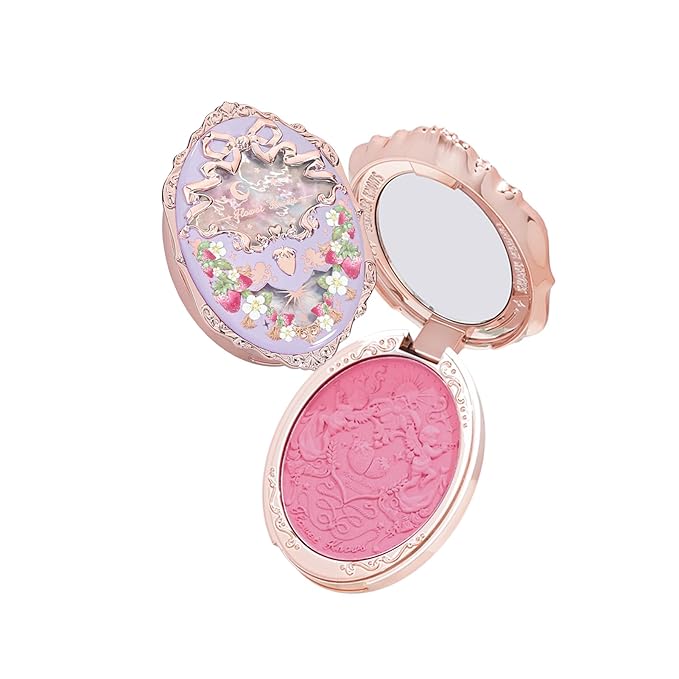 Flower Knows Strawberry Rococo Embossed Blush;Berry Matte Finish;Buildable & Blendable Powder Blush for cheeks,Highly Pigmented;Natural Flush for All Skin Tones(G02 Little Cranberry,4.6g)