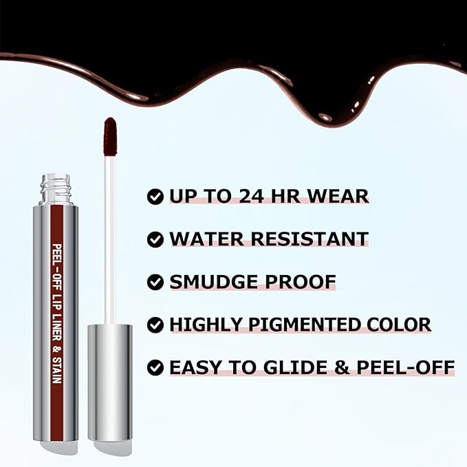 Cilrofelr Peel Off Lip Liner Stain, Long Wear Tattoo Lip Liner with Tweezer, Peel Off Lip Stain with Matte Finish, Long Lasting, Waterproof, Transfer-proof, Highly Pigmented Color (Cocoa)