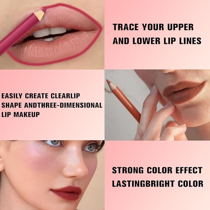 evpct 12Pcs Matte Waterproof Lip Liner Crayon Pencils Set Packs for Shaping & Sculpting Lips, Nude Pink Chestnut Maroon Dark Taupe Brown Plum Purple Deep Red Creamy Lipstick and Lip Liner Set