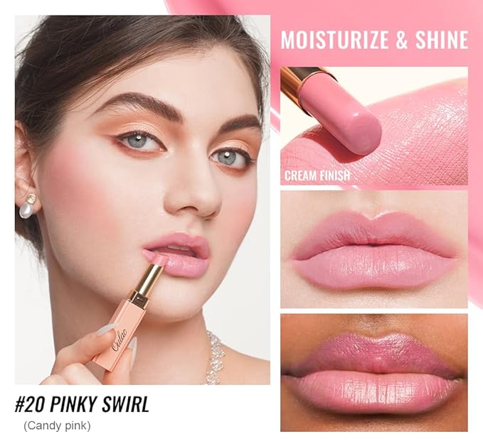 Oulac Pale Pink Lipstick Shine for Women, 2 in 1 Glossy Light Pink Tinted Lip Balm, Hydrating Lipstick for Dry Lips, Moisture Shine Sheer Juicy Finish Vegan 2.2g/0.07oz (20)