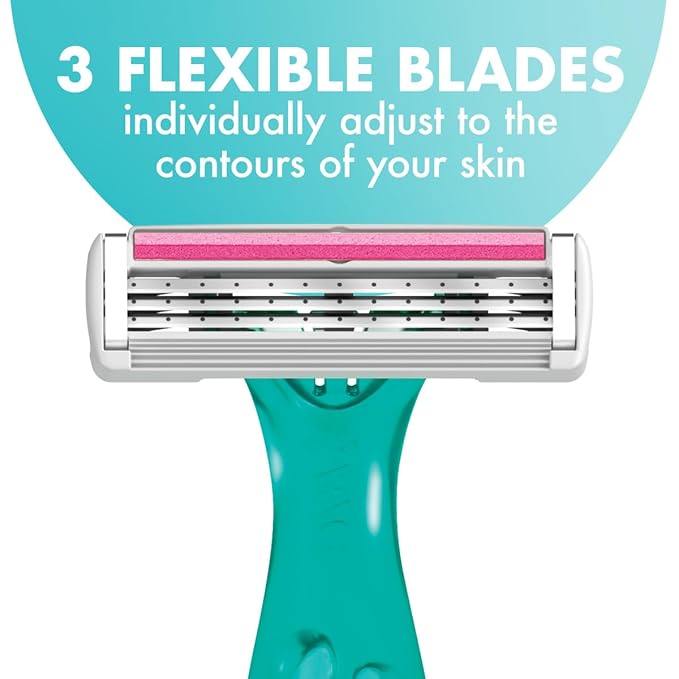 BIC Soleil Simply Sensitive Women's Disposable 3 Blade Razors, Soothing Moisture Strip, 5-Count Pack