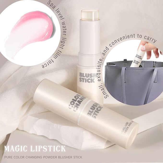 2PCS Color Changing Blush Stick for Cheeks Makeup,Clear Stick