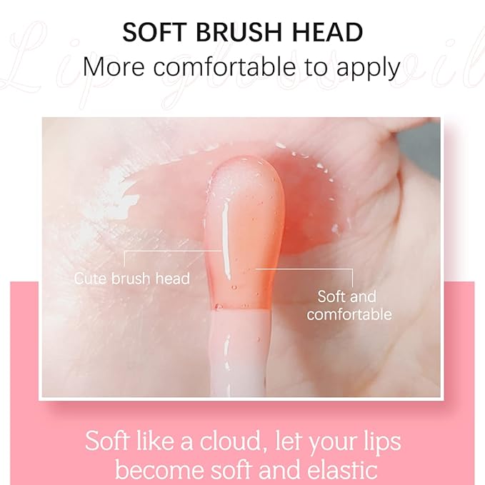 Lip Oil, Hydrating Lip Gloss Tinted Lip Balm Transparent Lip Care, Big Brush Head Glitter Shine, Long Lasting Nourishing Non-sticky Fresh Texture