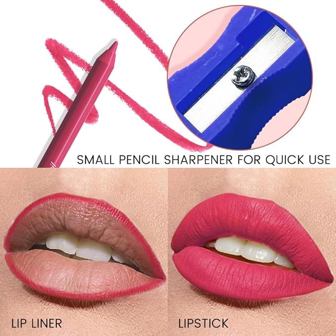evpct 1Pcs Rose Red Matte Long Lasting Lip Liner Pencils Makeup for Shaping & Sculpting Lips, No Transfer Long Wear Waterproof Pigmented Lip Liner lipliners Crayon Lipstick Pencil Sharpener 19