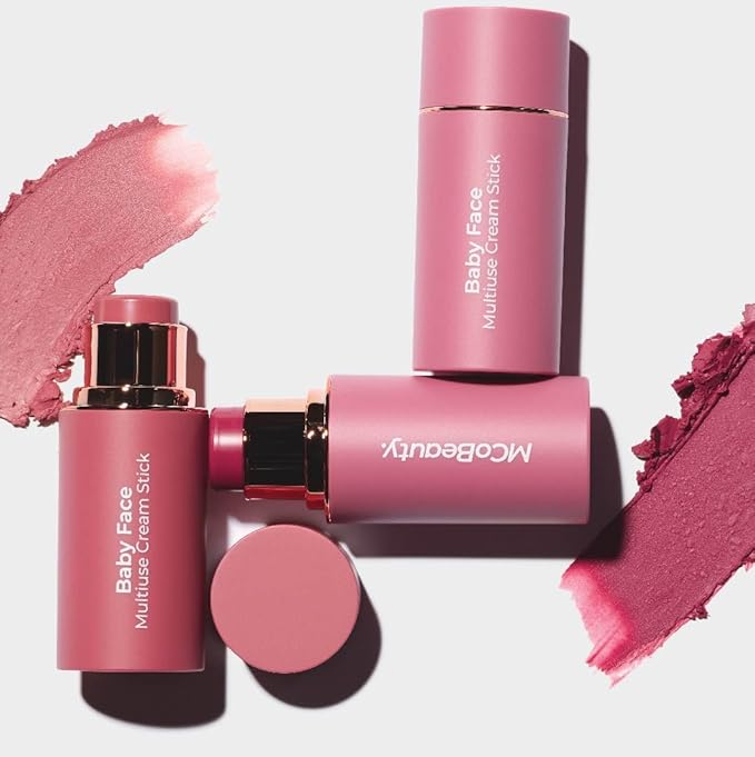 MCoBeauty Baby Face Multi-Use Cream Stick, Kitty Coral Pearl Shade, Silky Smooth, Buildable Blush for Eyes, Lips & Cheeks, Vegan, Cruelty Free Cosmetics