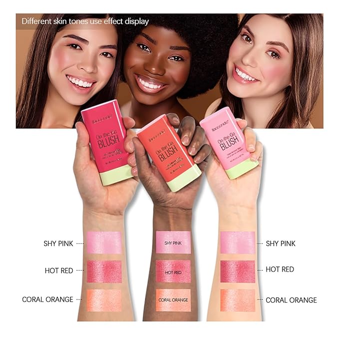 Multi-Use Makeup Blush Stick, Cream Blush Stick, Tinted (2#Hot Red)