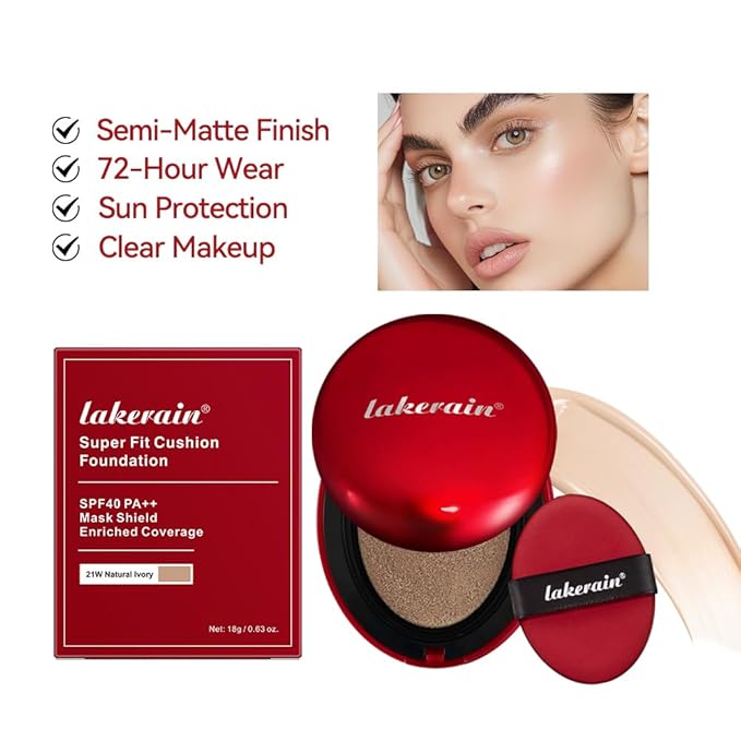 Flawless Glass Skin with Cushion Foundation - Long-lasting, Beige, ) 18g