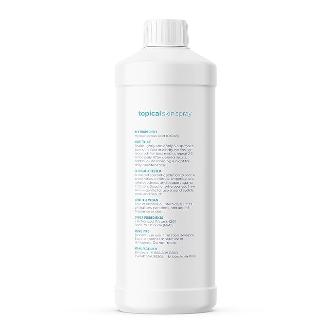 BRIOTECH Topical Skin Spray, Hypochlorous Acid Spray for Body & Face, Eyelid Cleanser, HOCl Facial Mist, Support Against Irritation, Calm Redness, Soothe Foot & Scalp, 32oz (2 Pack)