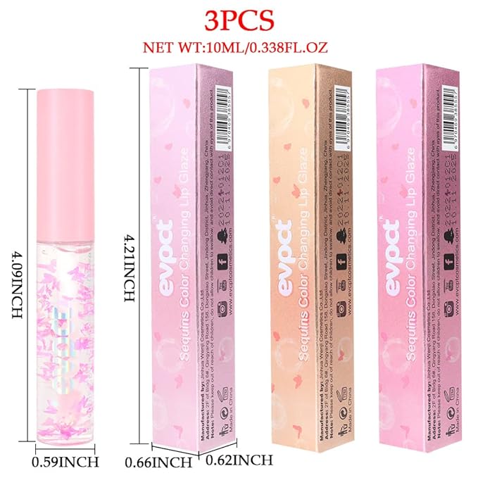 evpct 3Pcs Clear Color Changing PH Tinted Lip Changing