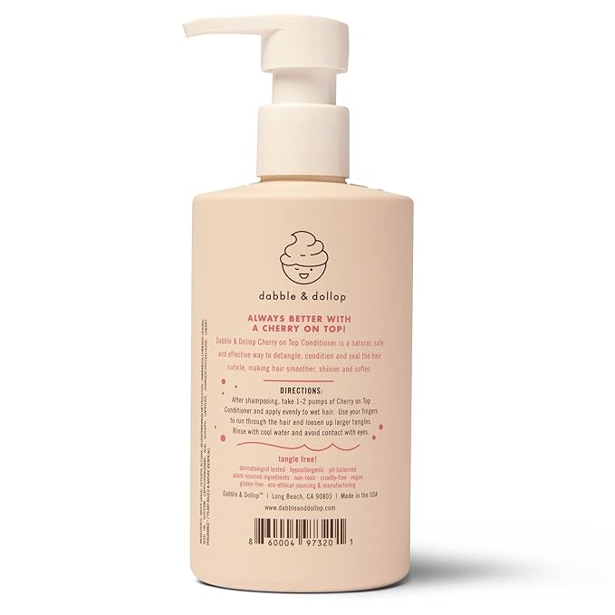 Dabble & Dollop Cherry on Top Conditioner - Natural Shine & Detangler for Kids, 100% USA-made, Paraben & Sulfate Free, Vegan, Gluten-free, Tear-Free (10oz)