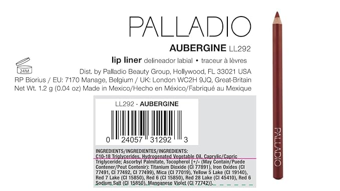 Palladio Lip Liner Pencil, Wooden, Firm yet Smooth, Contour and Line with Ease, Perfectly Outlined Lips, Comfortable, Hydrating, Moisturizing, Rich Pigmented Color, Long Lasting, Aubergine