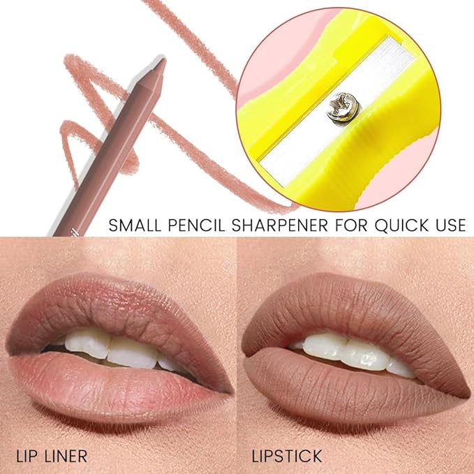 evpct 1Pcs Nude Brown Beige Matte Long Lasting Lip Liner Pencils Makeup for Shaping & Sculpting Lips, No Transfer Long Wear Waterproof Pigmented Lip Liner lipliners Crayon Lipstick Pencil Sharpener 3