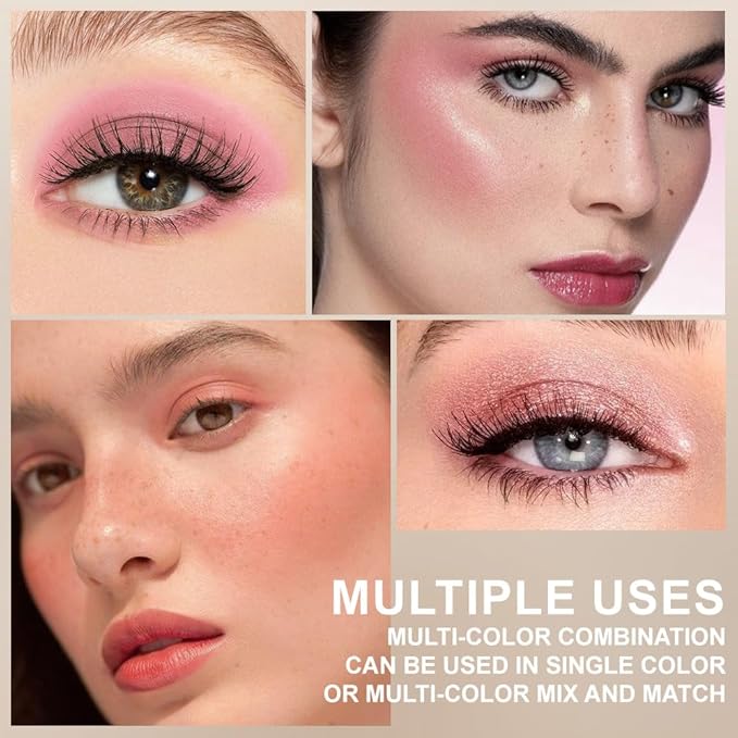 6-in-1 Cream & Powder Makeup Palette – Blush Highlighter & Eyeshadow, Matte & Shimmer Nude Tones, Travel-Friendly Compact for Daily & Travel Use 01