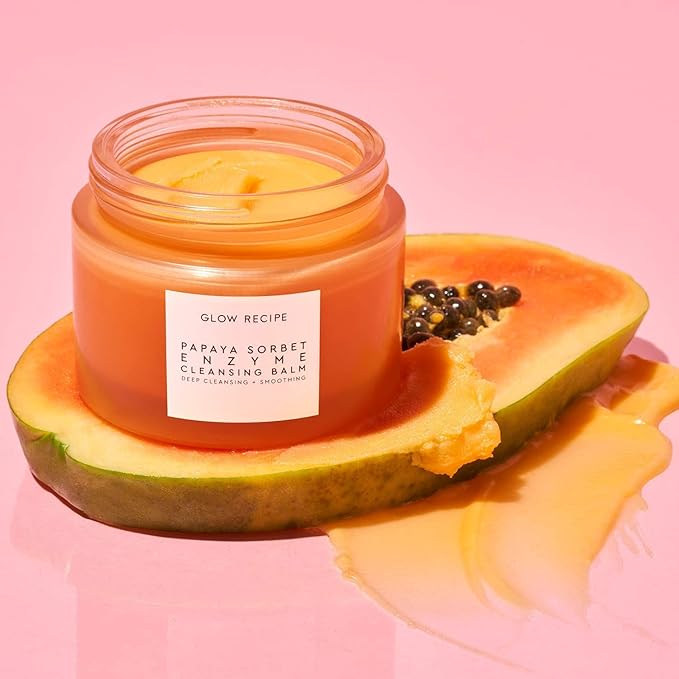 Glow Recipe Papaya Enzyme Cleansing Balm Makeup Remover - Gentle Exfoliator, Makeup Melting Balm & Face Cleanser for Women - Exfoliating Face Wash to Even Skin Tone & Lock-in Facial Hydration (3.38oz)