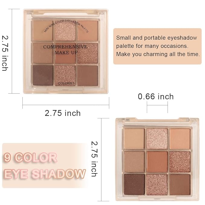 9 Colors Colorful Eyeshadow Palette Makeup,Rose Gold Brown Nude Matte Shimmer Neutral Eye Shadow Powder Palette,Highly Pigmented Naturing-Looking Long Lasting Waterproof