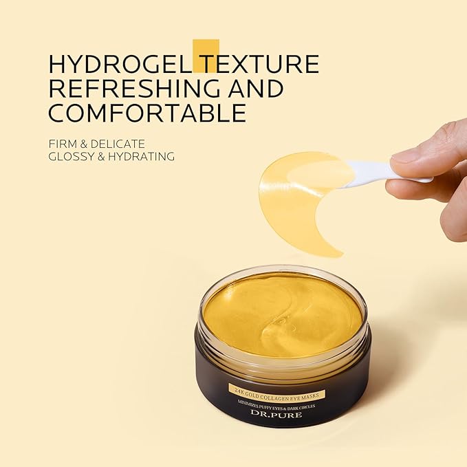 Dr. Pure Under Eye Patches for Puffiness: 24K Gold Eye Mask Soothe Fine Lines Wrinkles with Collagen Vitamin C - Reduce Dark Circles Eye Gel Pad (30 Pairs)