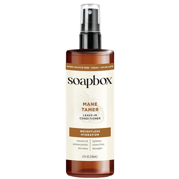 Soapbox Mane Tamer, Leave-In Conditioner Spray to Tame Frizz, Smooth Fly Aways, Hydrate, Add Shine & Detangle Dry, Damaged Hair, Paraben Free, Vegan (8oz)