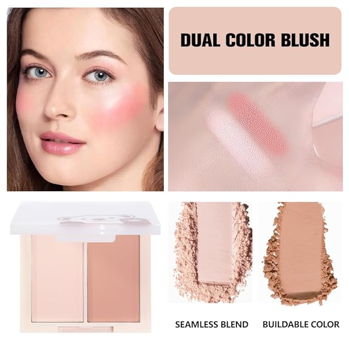 Dual Matte Powder Blush Palette – Nude Beige & Light Brown – Matte Natural Blush for Women, Buildable & Long Lasting Face Blush Makeup, Lightweight Vegan Cheek Blush for All Skin Tones 03#