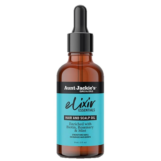 Aunt Jackie's Elixir Essentials Hair & Scalp Oil Enriched with Biotin, Rosemary & Mint, Nourishes, Thickens & Supports Hair Growth, 2 oz