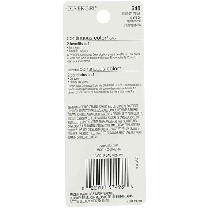 COVERGIRL Continuous Color Lipstick Midnight Mauve 540, .13 oz (packaging may vary)