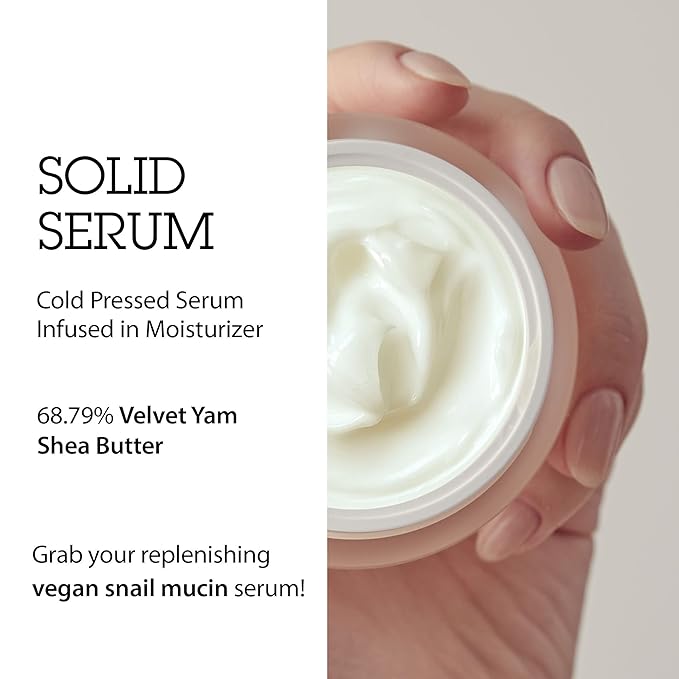 BLITHE Pressed Serum 68.79% Wild Yam Moisturizing Serum with Cream Texture for Women, Vegan Mucin Safe for Sensitive Skin, Korean Skincare 1.68 Fl Oz