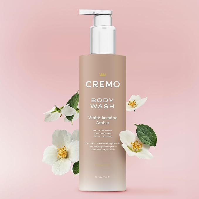 Cremo White Jasmine Amber Skin Moisturizing Body Wash for Women, Notes of White Jasmine, Red Currant, and Sweet Amber, 16 Fl Oz