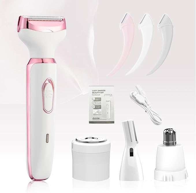 Electric Razors for Women, 4 in 1 Electric Women Shaver, Face Shavers Eyebrow Legs Armpit Bikini Area Pubic Underarms, Painless Facial Hair Removal Ladies Body Razors Set