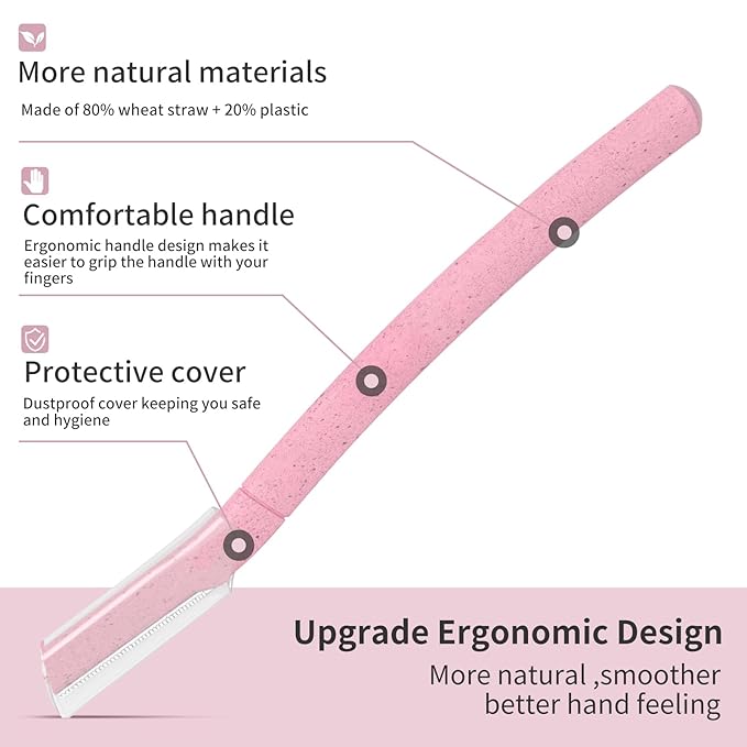 Dermaplane Razor, Face Razors for Women, Dermaplaning Tool for Women Face, Remove Facial Hair and Perfectly Shape Brows, with Protective Cover, 5 Count, Pink