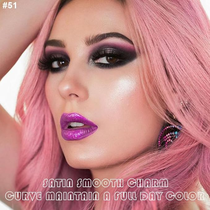 evpct 2Pcs Purple Shimmer Glitter Shiny Liquid Lipstick Lip Gloss Stain and Retractable Lip Liner Makeup Set for Women Long Lasting Waterproof 24 Hours Lipstick labial mate larga duracion 24 51#