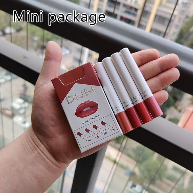 evpct 4Pcs Smoke Pipe Lip Color Changing Lipstick Little Smoke Cigarette Matte Lip Balm Set Kit for Women Beauty Lipstick and Lipliner Glossy Rose Pink Nude Lip Gloss Long Lasting 24