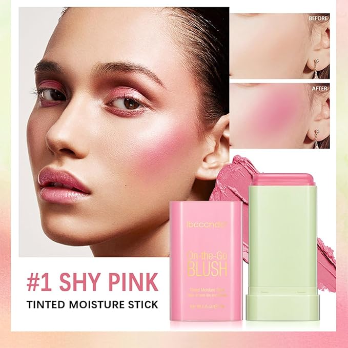 Multi-Use Makeup Blush Stick, Tinted Solid Moisturizer On-the-Go Shy Pink)