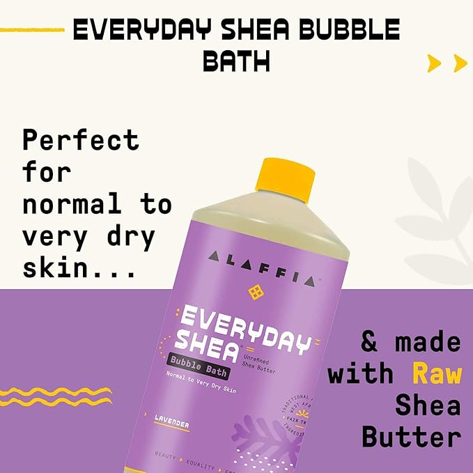 Alaffia Everyday Shea Bubble Bath, Cleanse, Soothe & Moisturize Skin, Made with Fair Trade Shea Butter, Cruelty Free, No Parabens, Vegan, Lavender, 2 Pack – 32 Fl Oz Ea