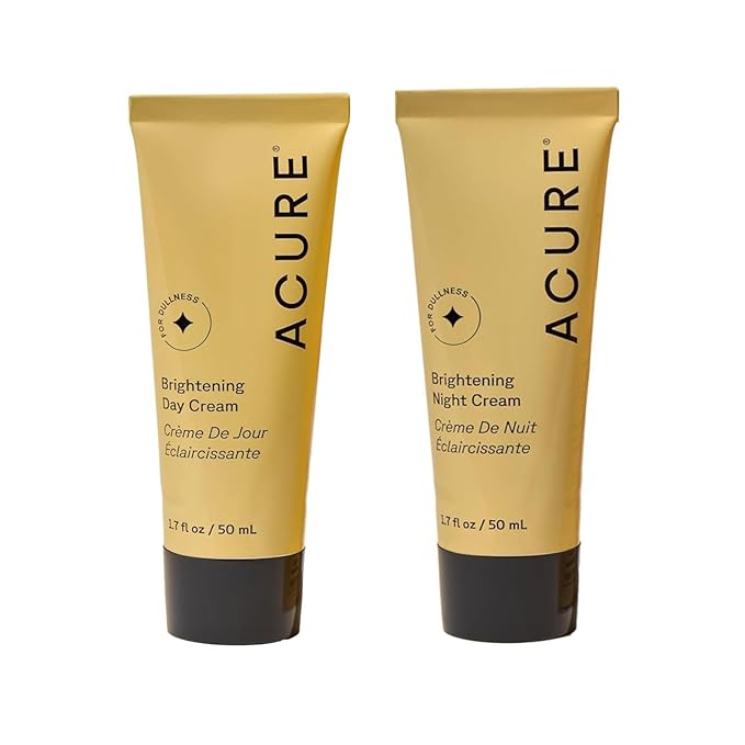 Acure Brightening Day & Night Cream Set – Hydrating & Radiance-Boosting Moisturizers for Even Skin Tone & Smooth Texture, Vegan, 1.7 Fl Oz Each