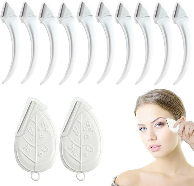 ONEUPIN 12PCS Eyebrow Trimmer Set Stainless Steel Leaves Curved Eyebrow Razor Trimmer Facial Shaver Razor Brow Shaper Suitable for Any Skin Type Hair Removal Accessories for Men Women(White)